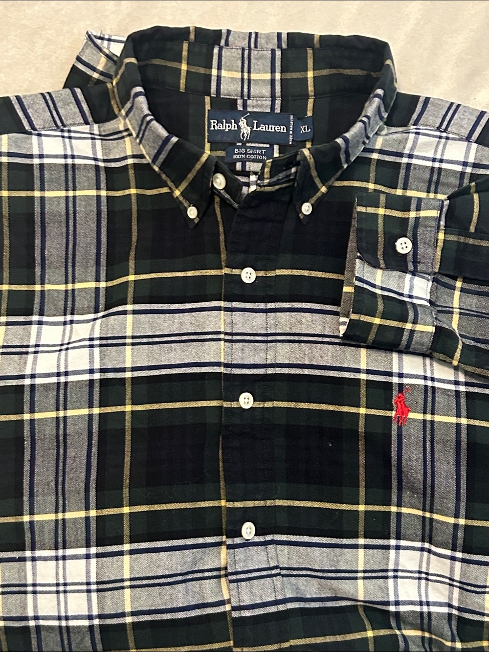 Vintage Ralph Lauren Big Shirt Plaid Button Down Cotton XL